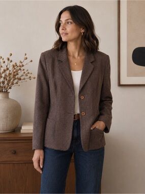 SC Collection Vintage Brown Stretch Blazer Size 8 90s Minimalist Jacket Canada